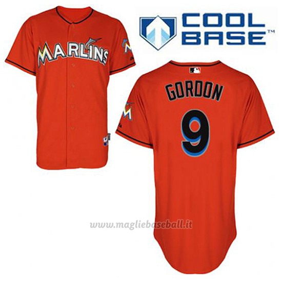 Maglia Baseball Uomo Miami Marlins Dee Gordon 9 Arancione Alterner Cool Base